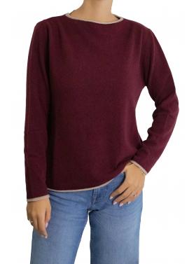 Maglioncino in misto cashmere tinta unita con bordi a contrasto di colore 